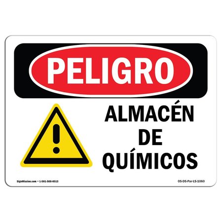 SIGNMISSION OSHA Danger Sign, Chemical Storage Spanish, 7in X 5in Decal, 5" H, 7" W, Chemical Storage Spanish OS-DS-D-57-LS-1060